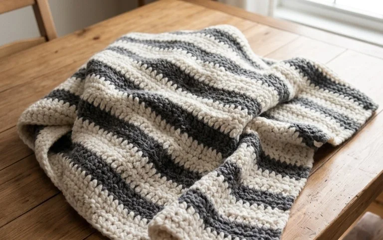 Pin Stripe Crochet Blanket Free Pattern and Tutorial